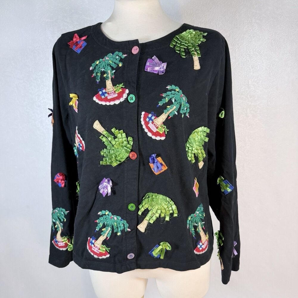 Michael Simon Sz M Black Christmas Cardigan